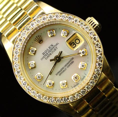 rolex datejust president 18ct gold ladies diamond watch|rolex datejust 31 diamond bezel.